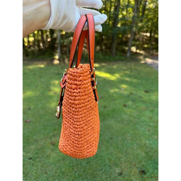Michael Kors Quinn Extra Small North South Straw Tote Orange Punch 32S5GQNC0W - Picture 8 of 16